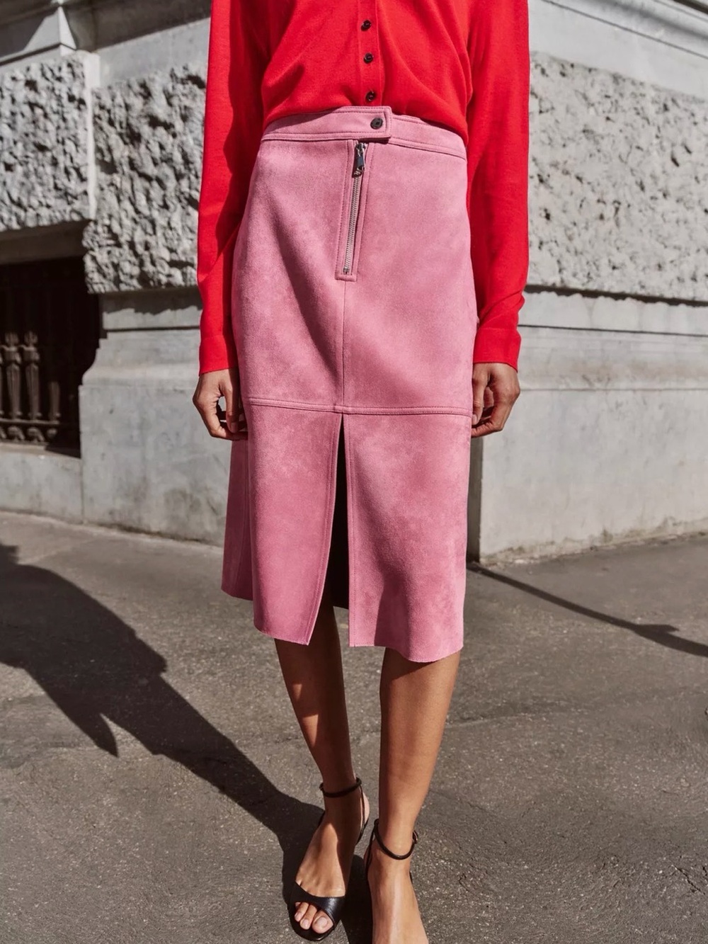 Zara Faux Suede Pink Midi Skirt